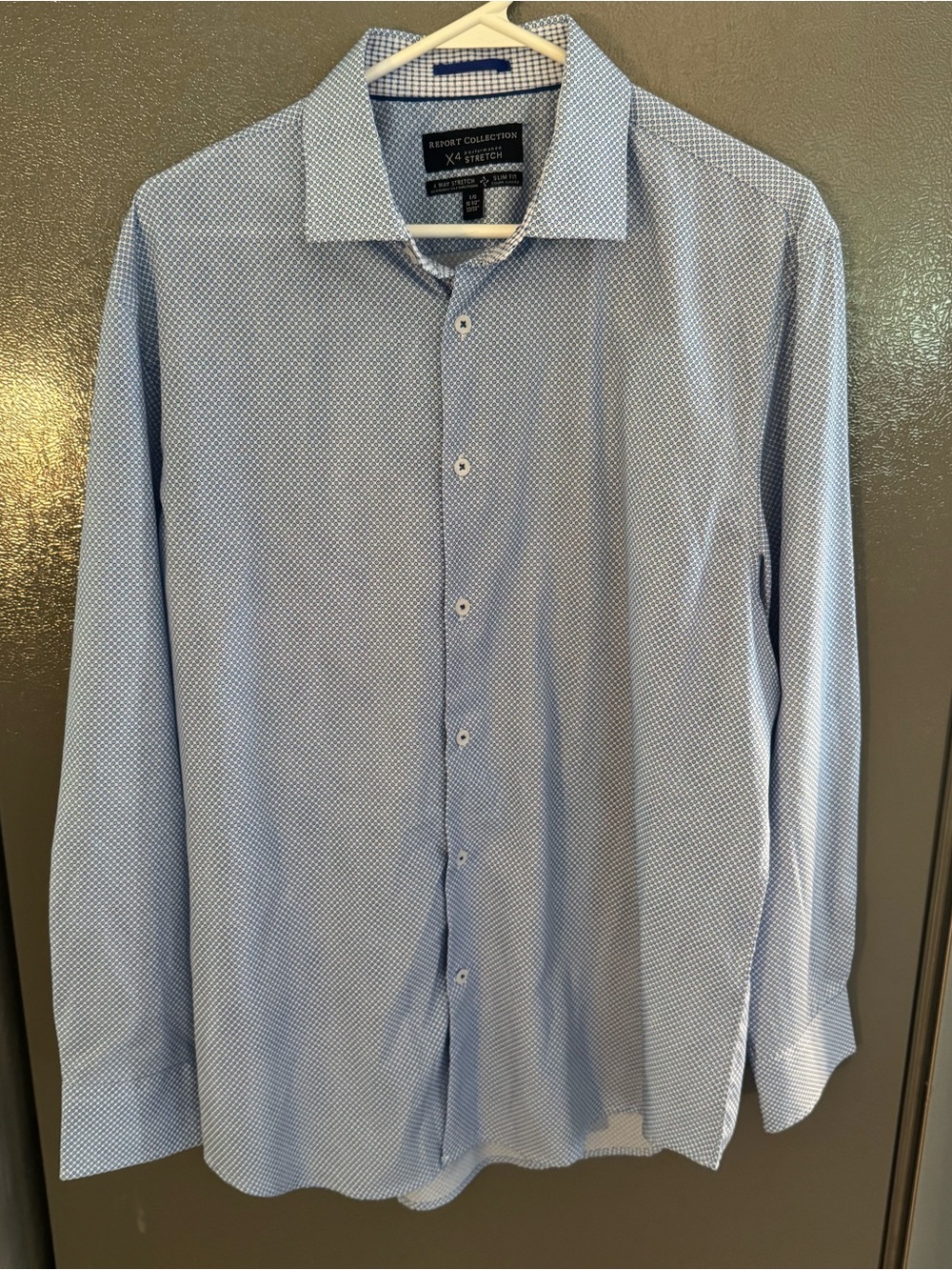 Report Collection Light Blue Micro-Pattern Long Sleeve Dress Shirt